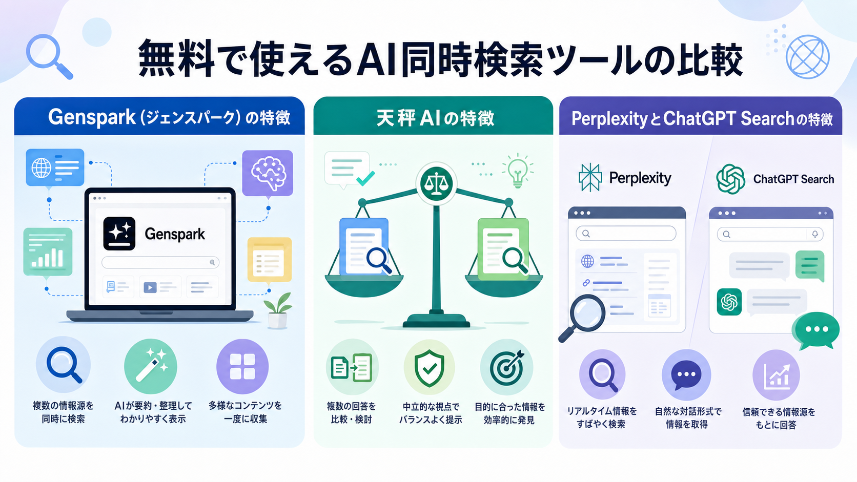 無料で使えるAI同時検索ツールの比較