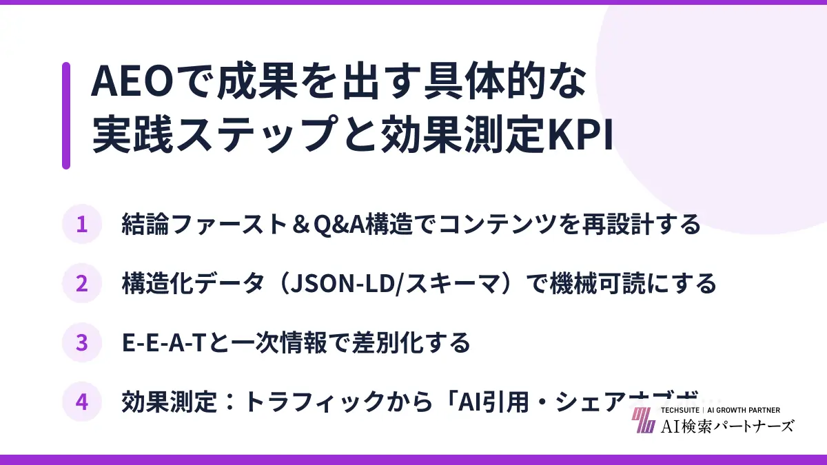 AEOで成果を出す具体的な実践ステップと効果測定KPI