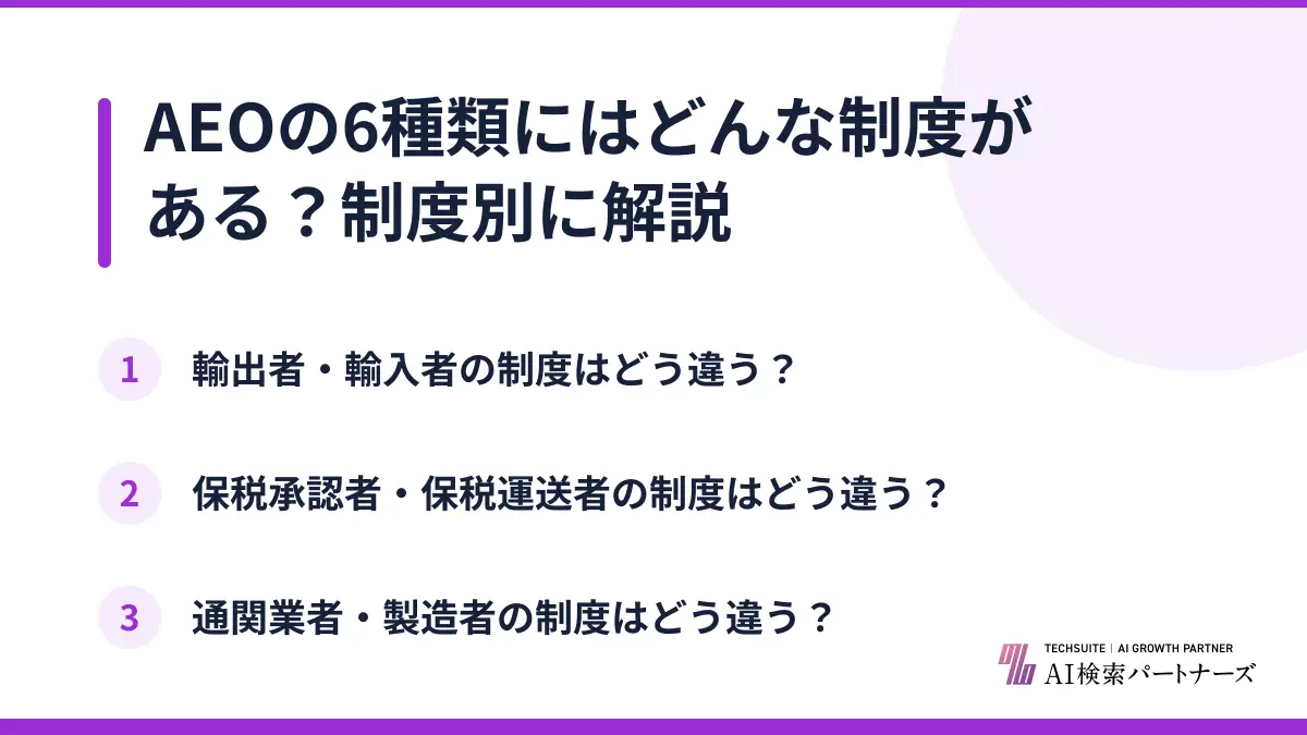 AEOの6種類にはどんな制度がある？制度別に解説
