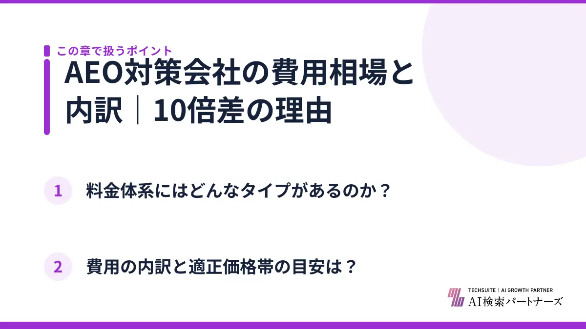 AEO対策会社の費用相場と内訳｜10倍差の理由