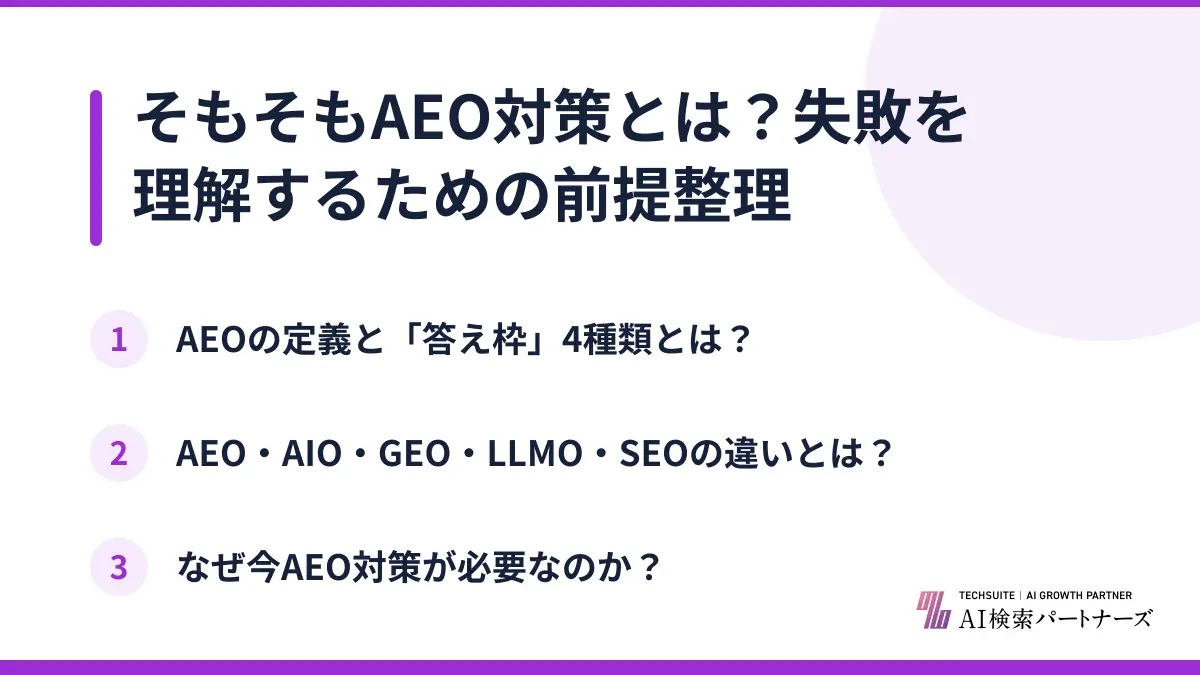 そもそもAEO対策とは？失敗を理解するための前提整理