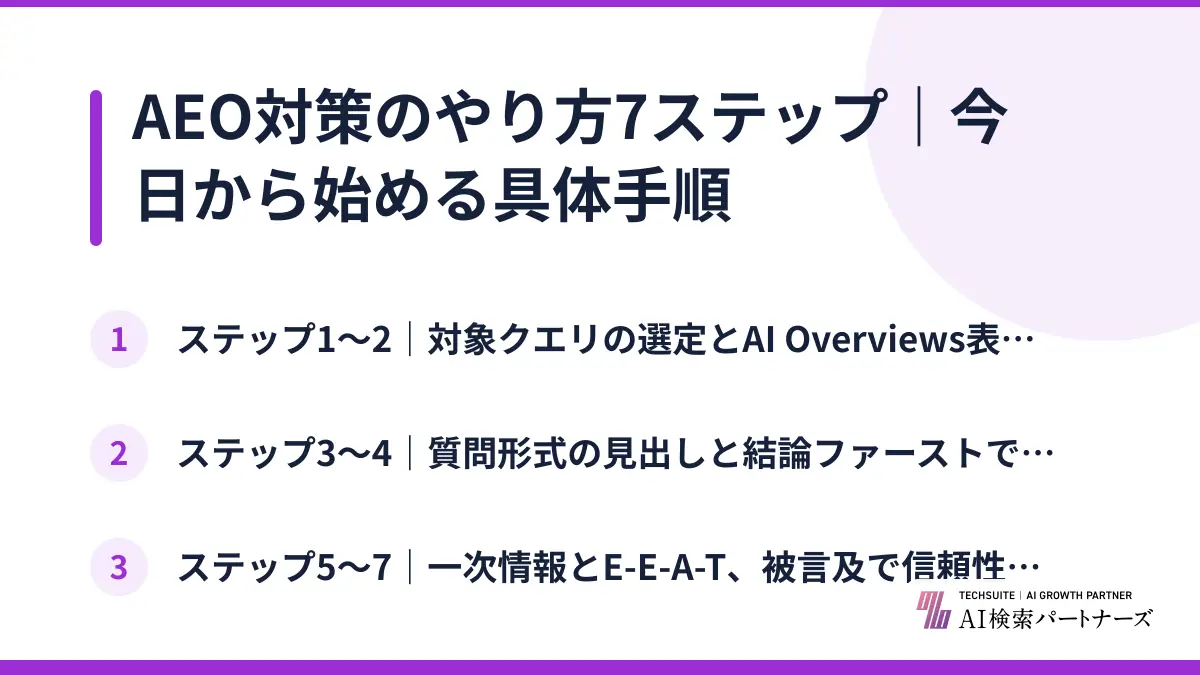 AEO対策のやり方7ステップ｜今日から始める具体手順