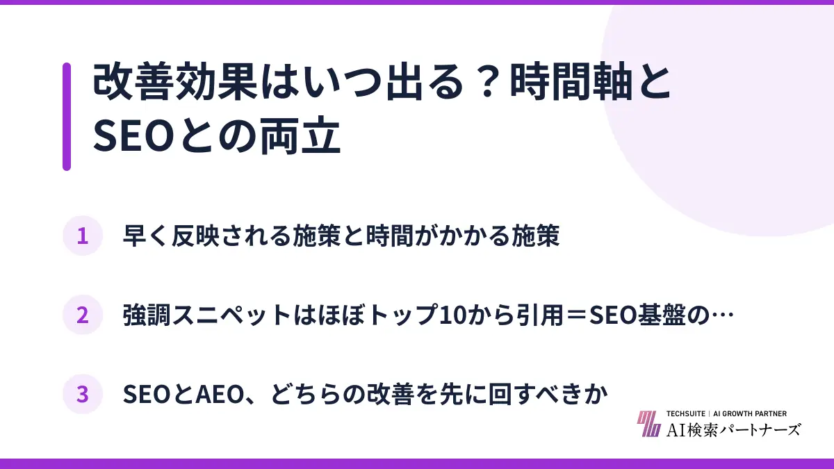 改善効果はいつ出る？時間軸とSEOとの両立