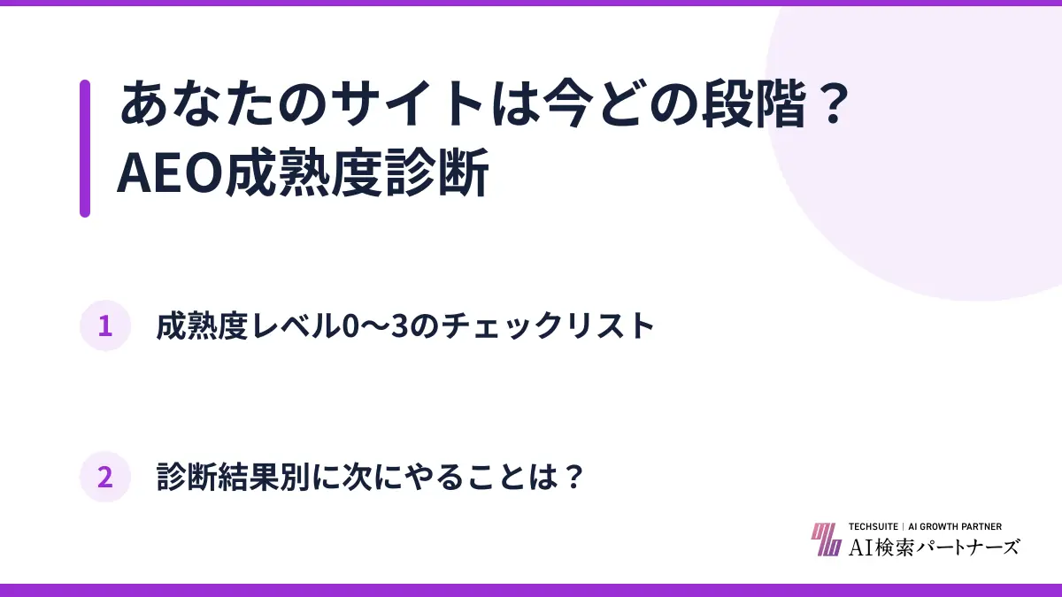 あなたのサイトは今どの段階？AEO成熟度診断