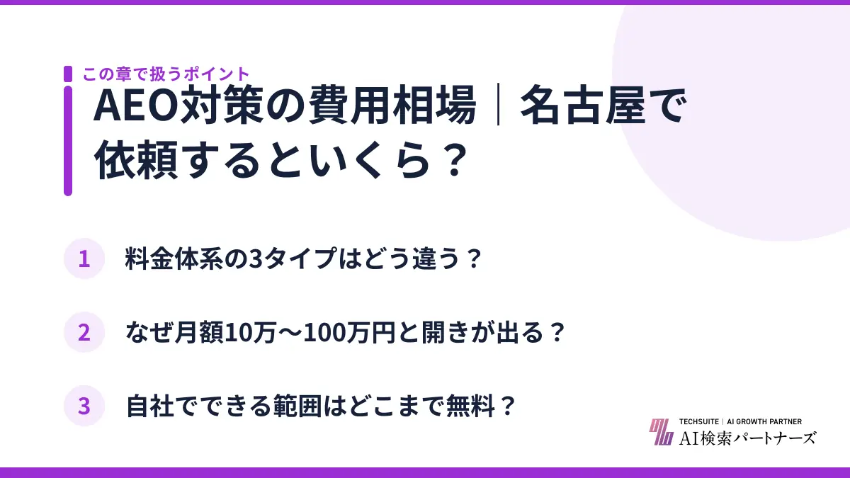 AEO対策の費用相場｜名古屋で依頼するといくら？