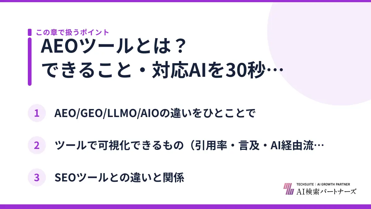 AEOツールとは？できること・対応AIを30秒で理解