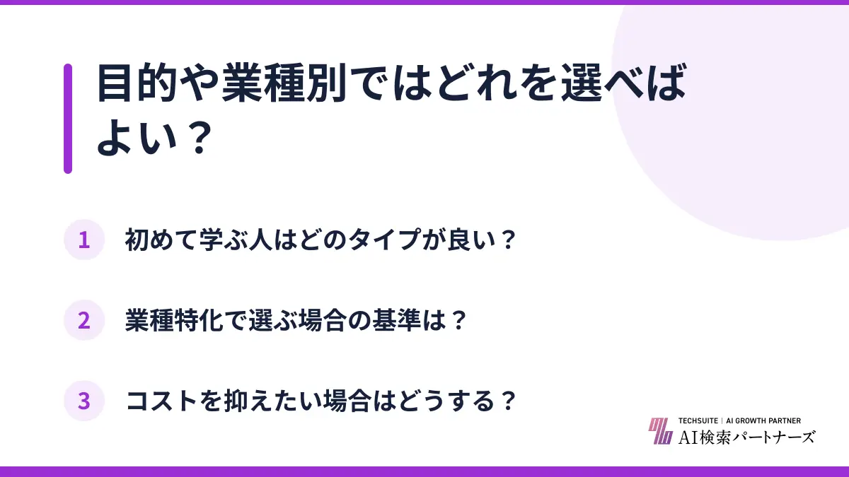目的や業種別ではどれを選べばよい?