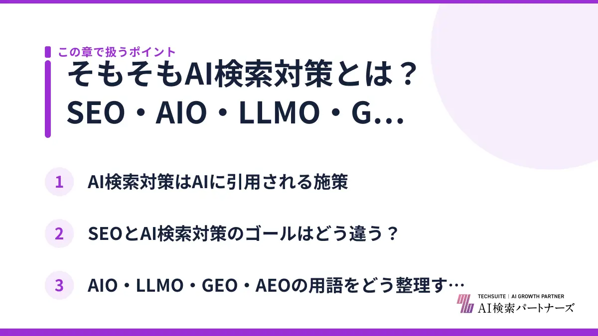 そもそもAI検索対策とは？SEO・AIO・LLMO・GEOの違い