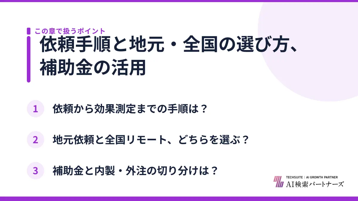 依頼手順と地元・全国の選び方、補助金の活用