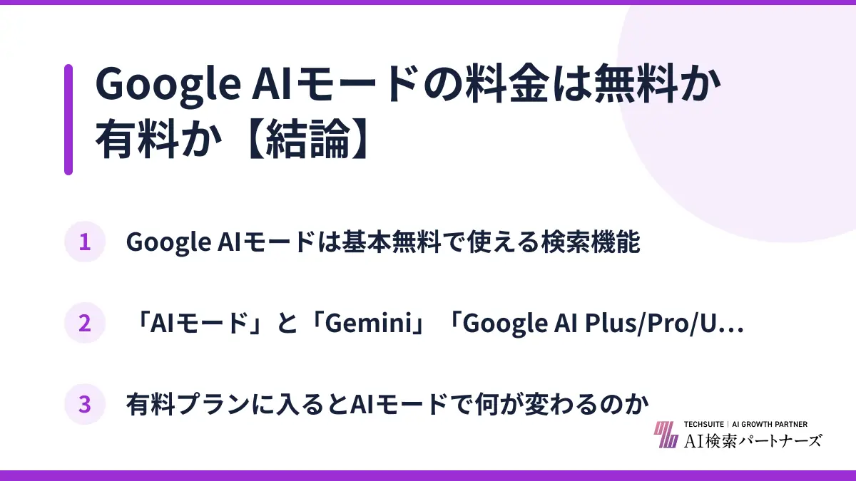 Google AIモードの料金は無料か有料か【結論】