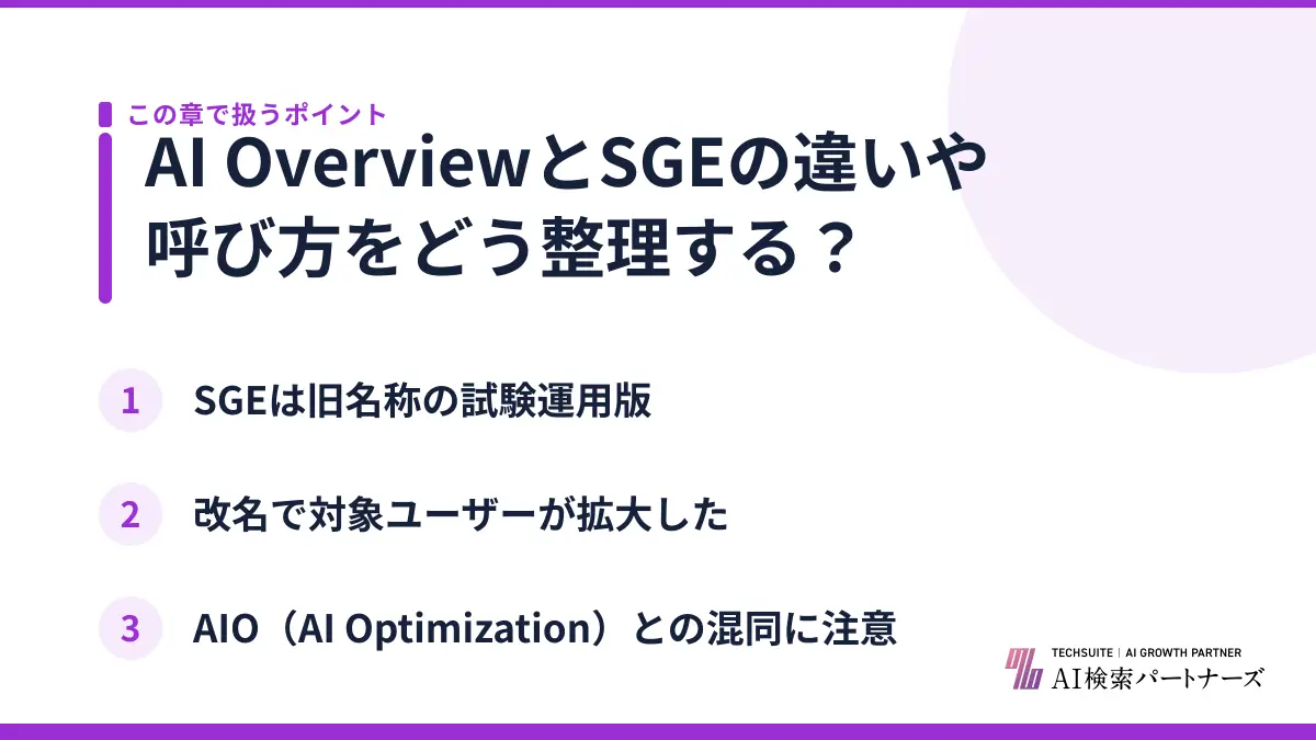 AI OverviewとSGEの違いや呼び方をどう整理する？