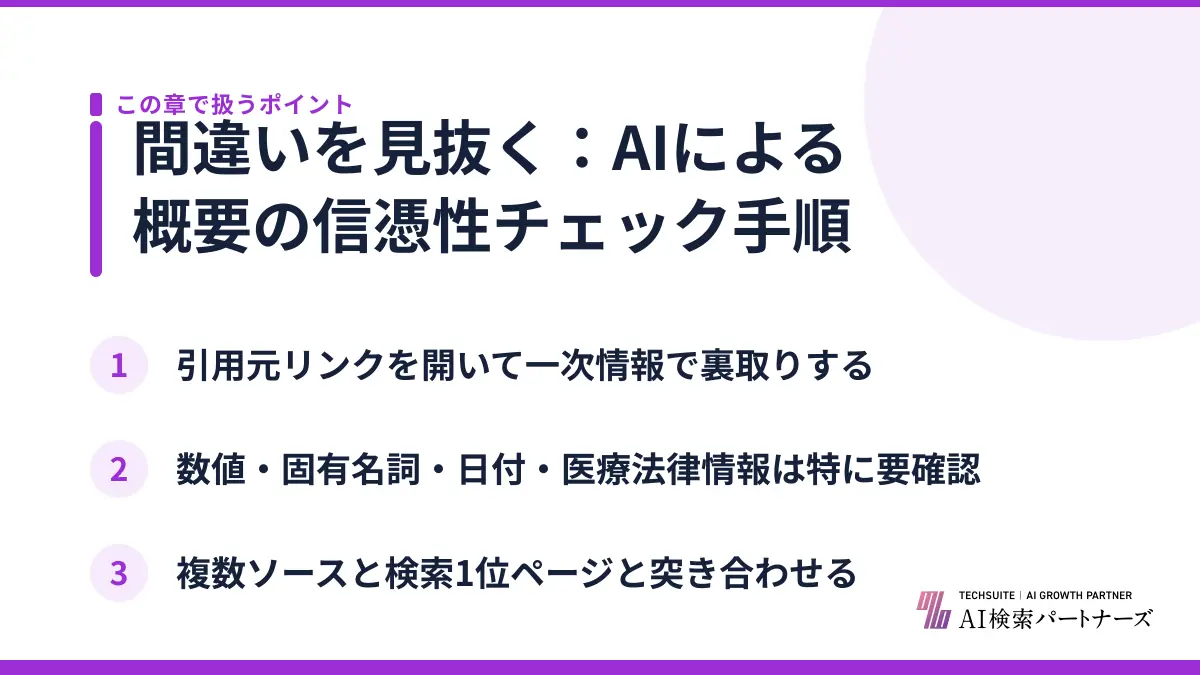 間違いを見抜く：AIによる概要の信憑性チェック手順