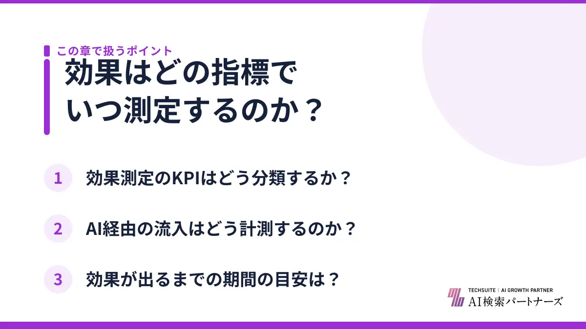 効果はどの指標でいつ測定するのか？