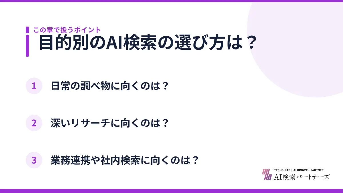 目的別のAI検索の選び方は？
