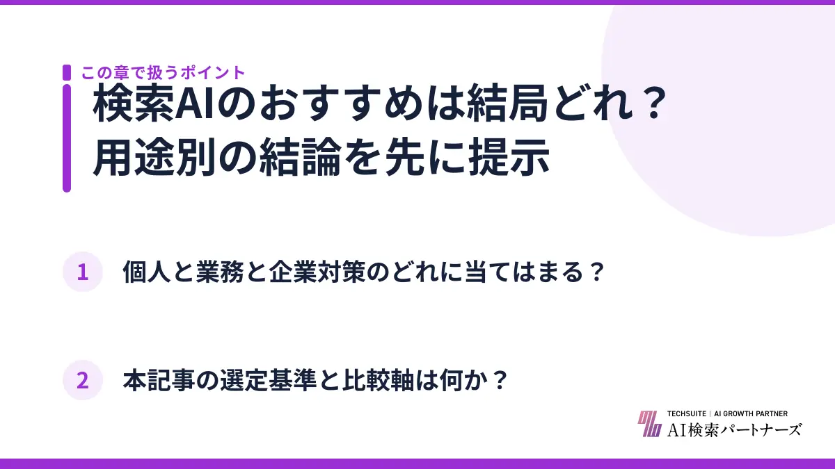 検索AIのおすすめは結局どれ？用途別の結論を先に提示