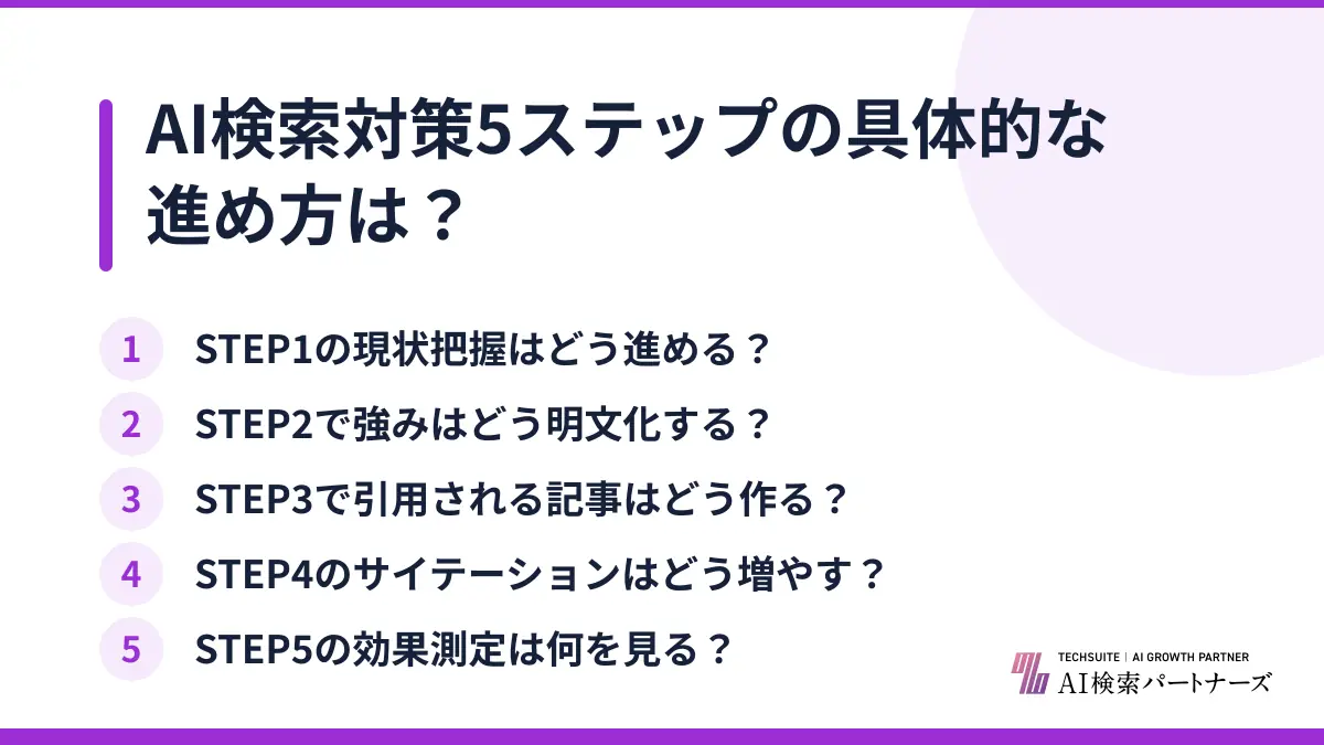 AI検索対策5ステップの具体的な進め方は?
