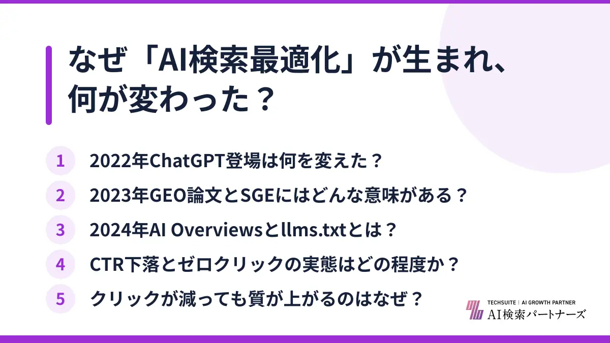 なぜ「AI検索最適化」が生まれ、何が変わった？