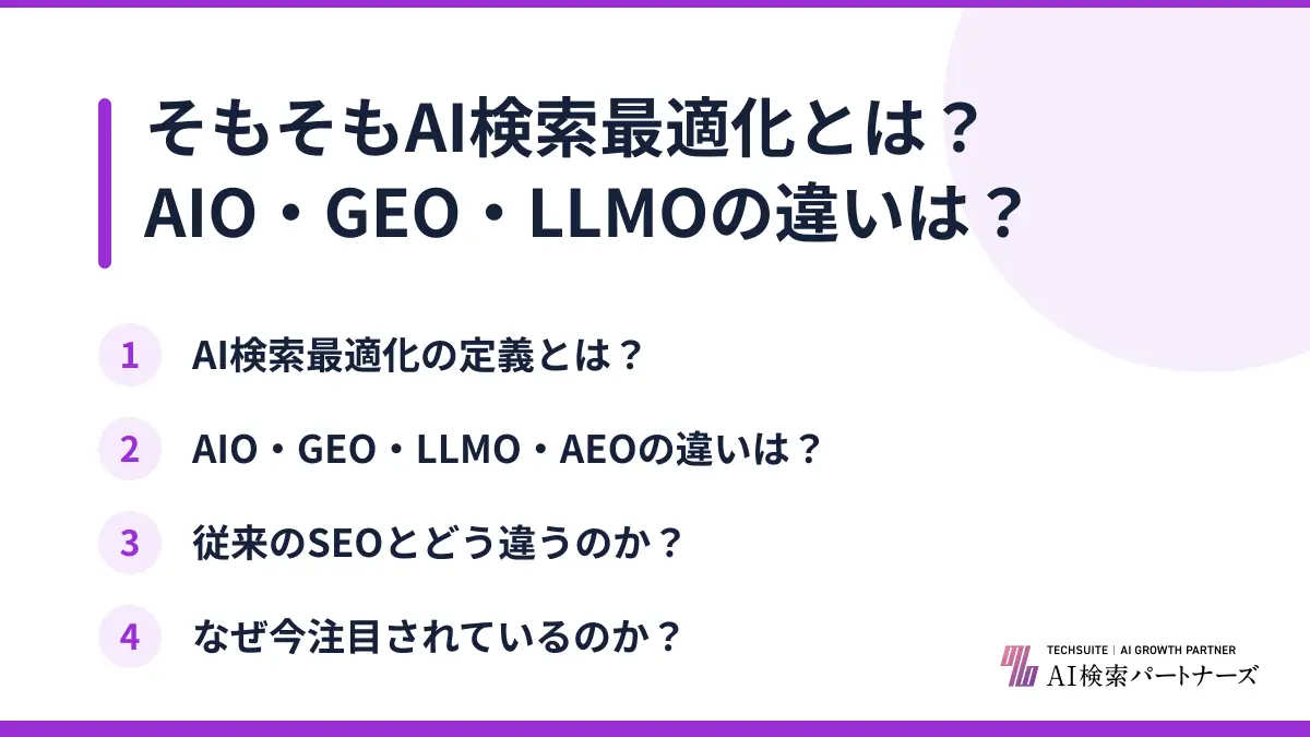 そもそもAI検索最適化とは?AIO・GEO・LLMOの違いは?