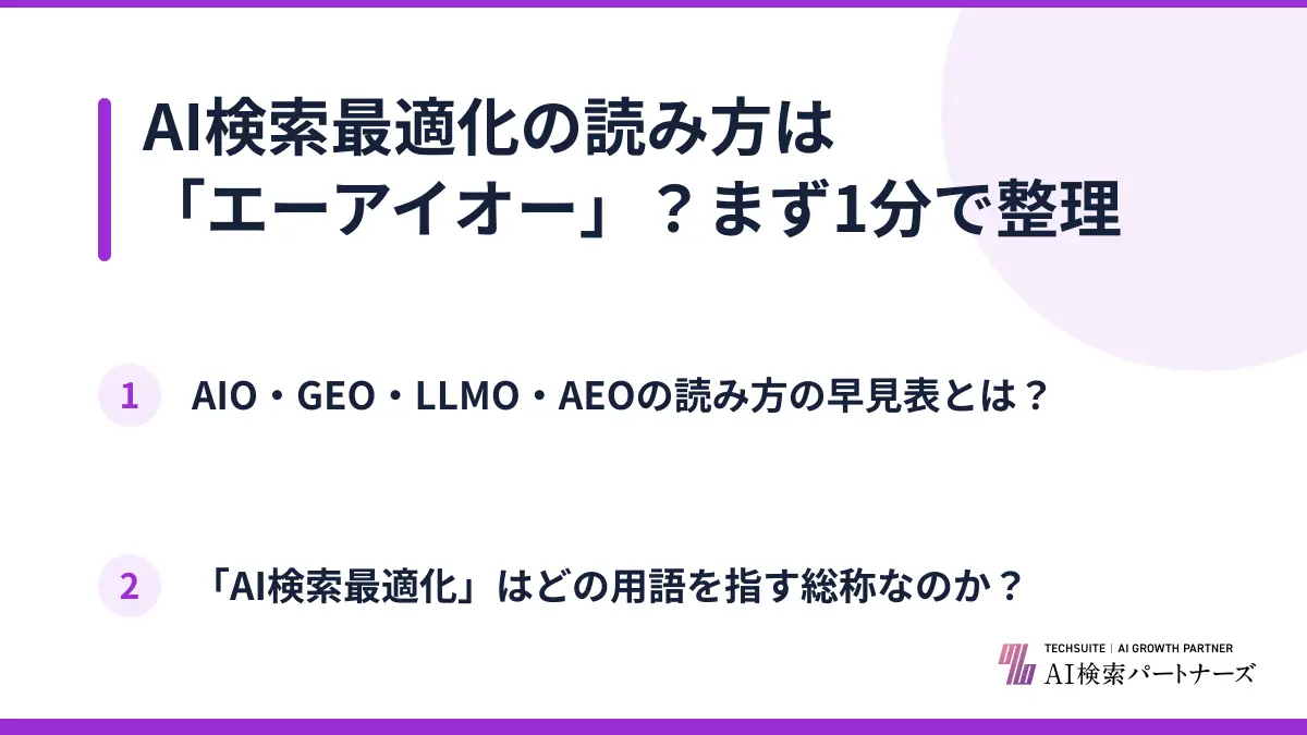 AI検索最適化の読み方は「エーアイオー」？まず1分で整理