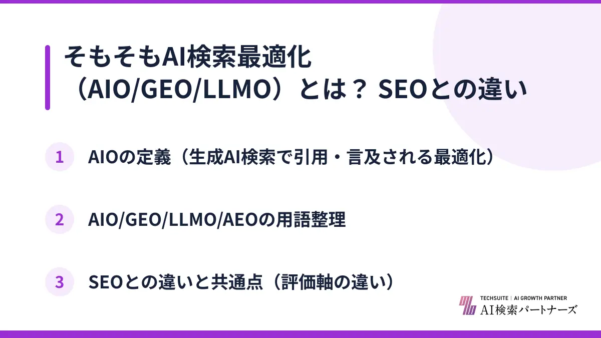 そもそもAI検索最適化（AIO/GEO/LLMO）とは？ SEOとの違い