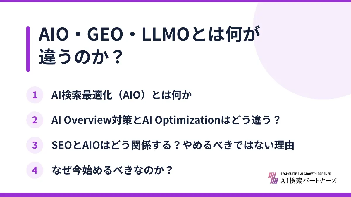 AIO・GEO・LLMOとは何が違うのか？