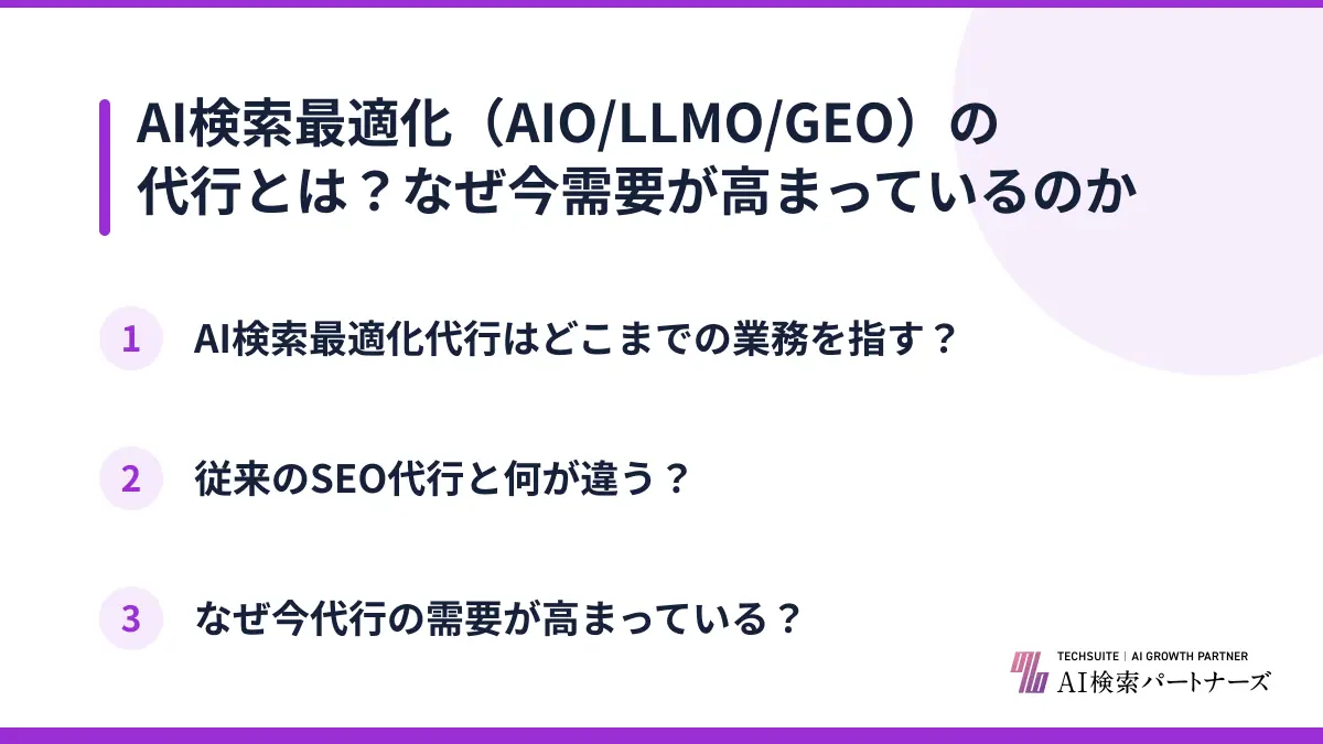 AI検索最適化(AIO/LLMO/GEO)の代行とは?なぜ今需要が高まっているのか