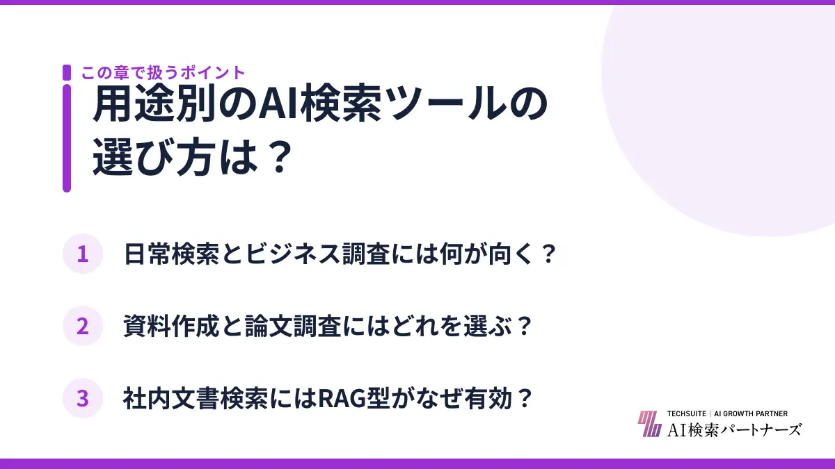 用途別のAI検索ツールの選び方は？