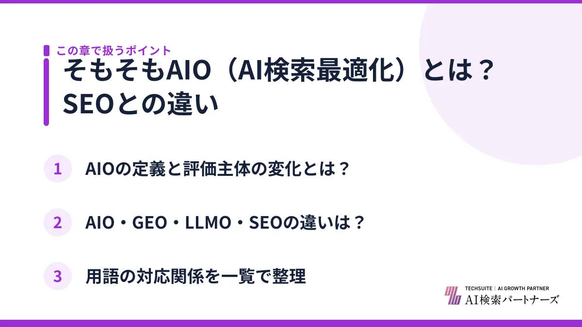 そもそもAIO(AI検索最適化)とは?SEOとの違い
