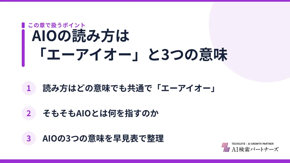 AIOの読み方は「エーアイオー」と3つの意味