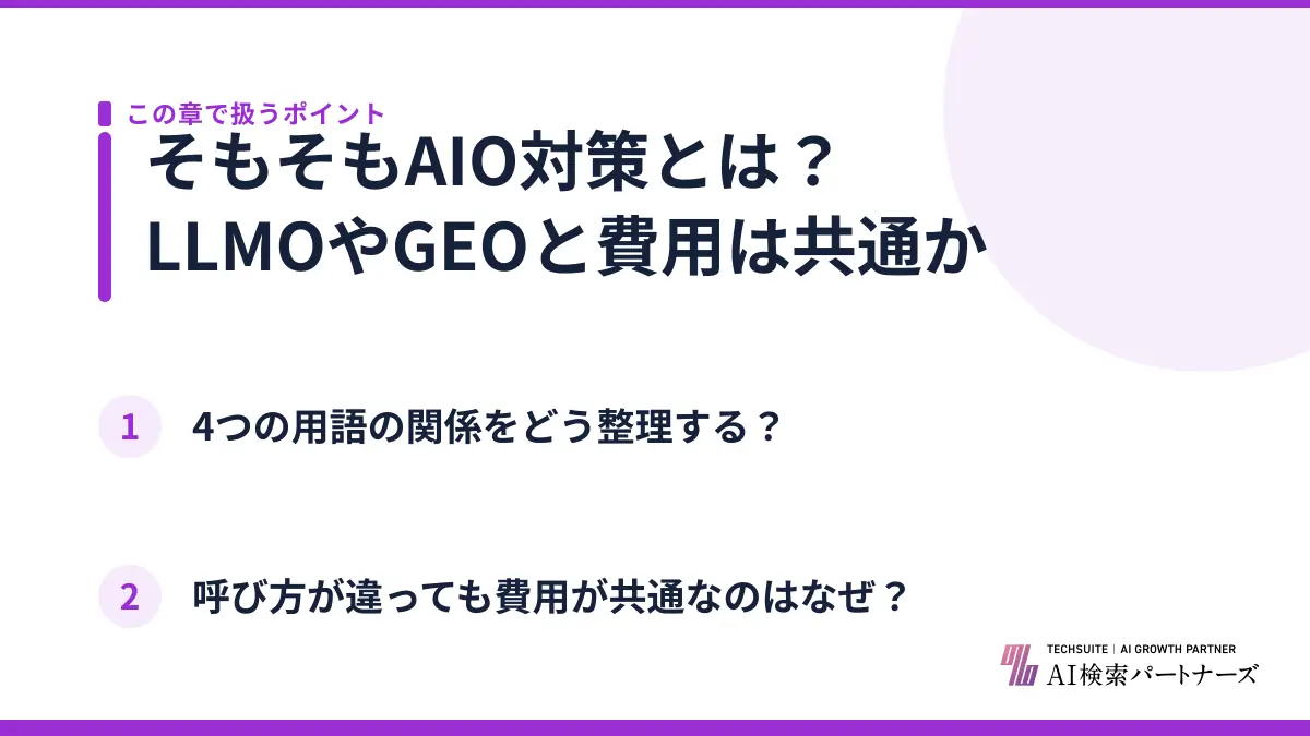 そもそもAIO対策とは？LLMOやGEOと費用は共通か