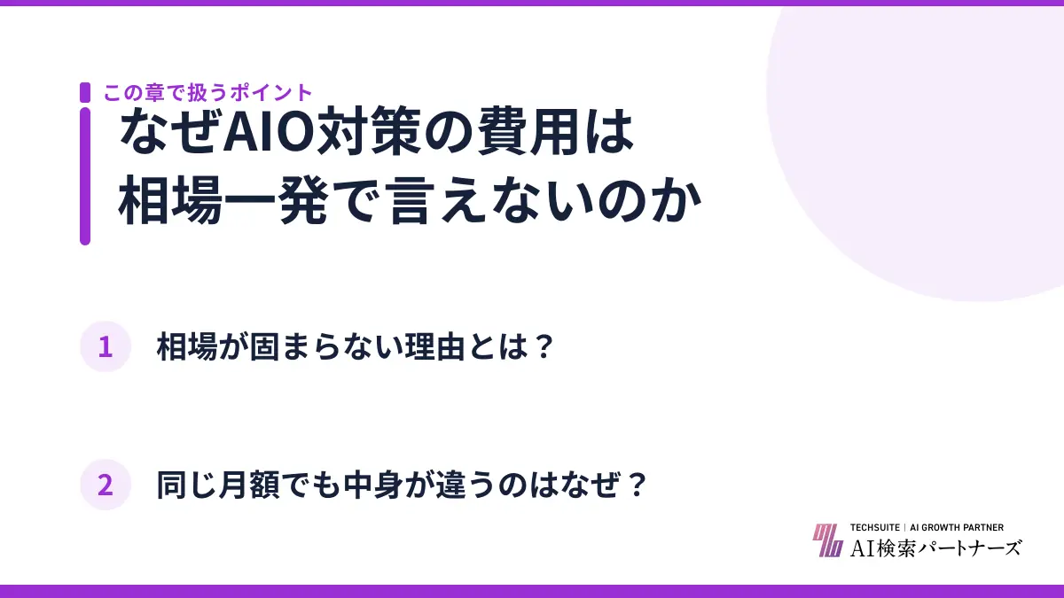 なぜAIO対策の費用は相場一発で言えないのか