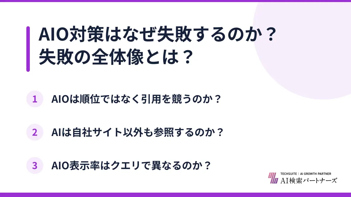AIO対策はなぜ失敗するのか?失敗の全体像とは?