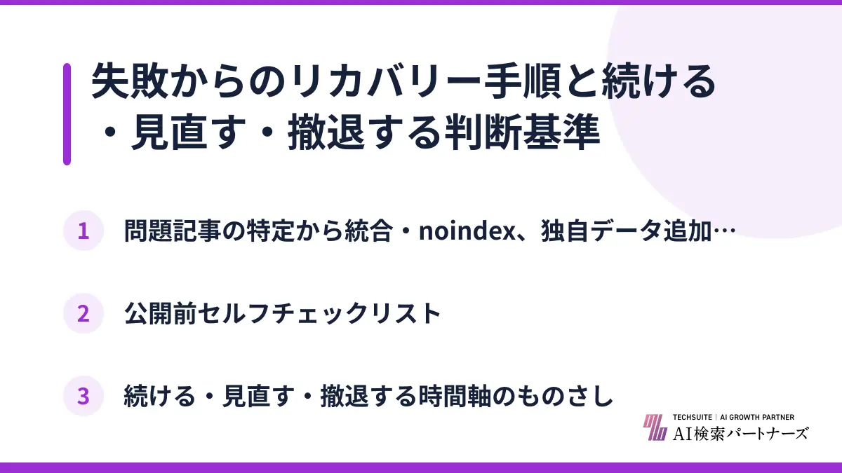 失敗からのリカバリー手順と続ける・見直す・撤退する判断基準