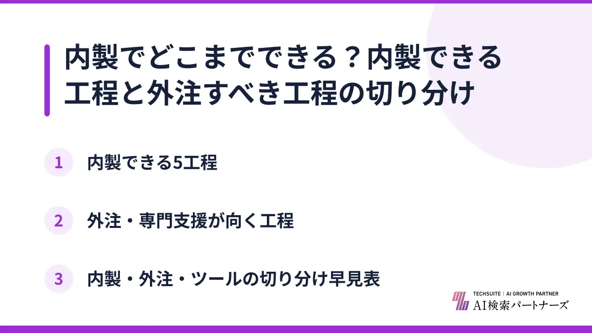 内製でどこまでできる？内製できる工程と外注すべき工程の切り分け