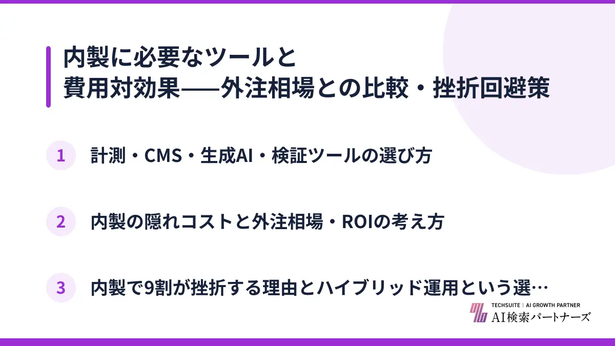 内製に必要なツールと費用対効果——外注相場との比較・挫折回避策