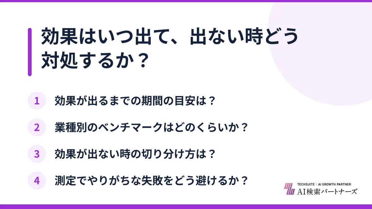 効果はいつ出て、出ない時どう対処するか？