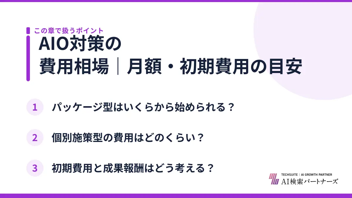 AIO対策の費用相場｜月額・初期費用の目安
