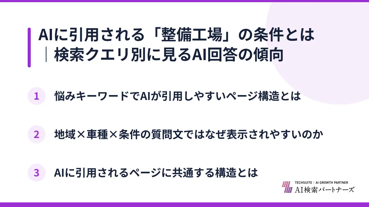 AIに引用される「整備工場」の条件とは｜検索クエリ別に見るAI回答の傾向
