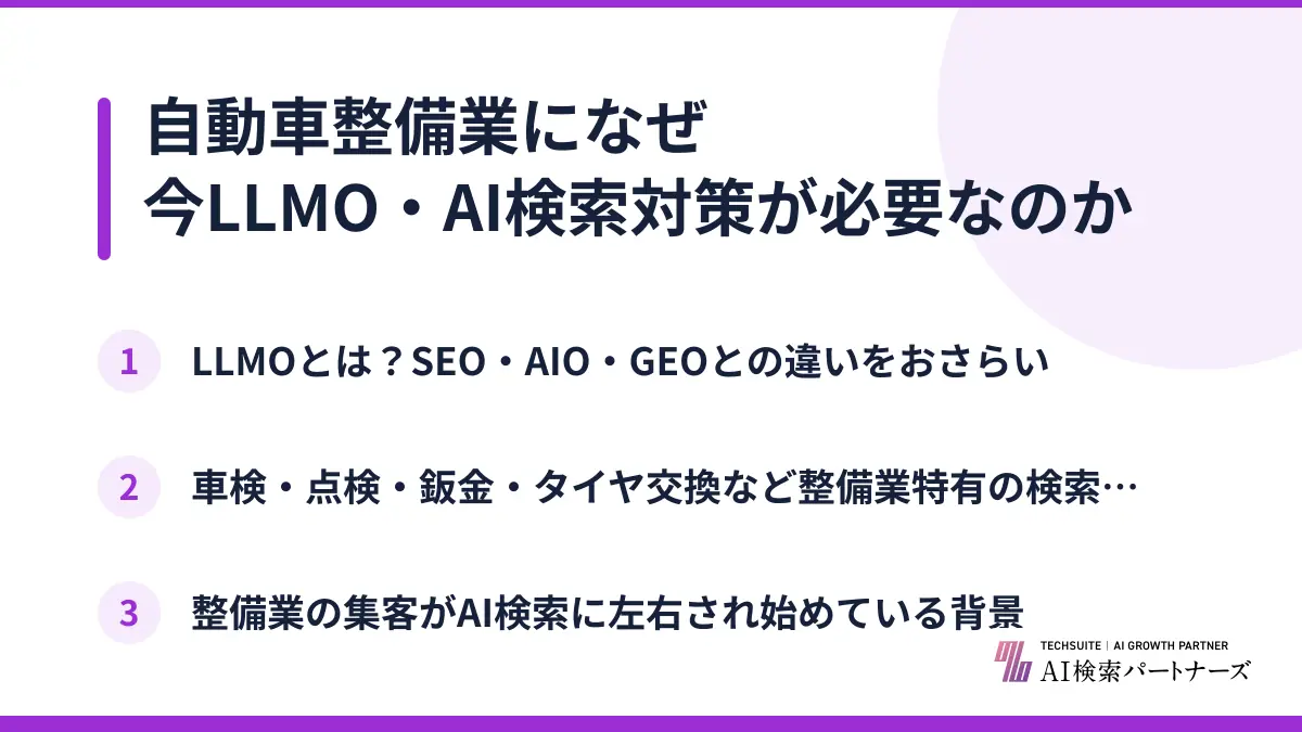 自動車整備業になぜ今LLMO・AI検索対策が必要なのか