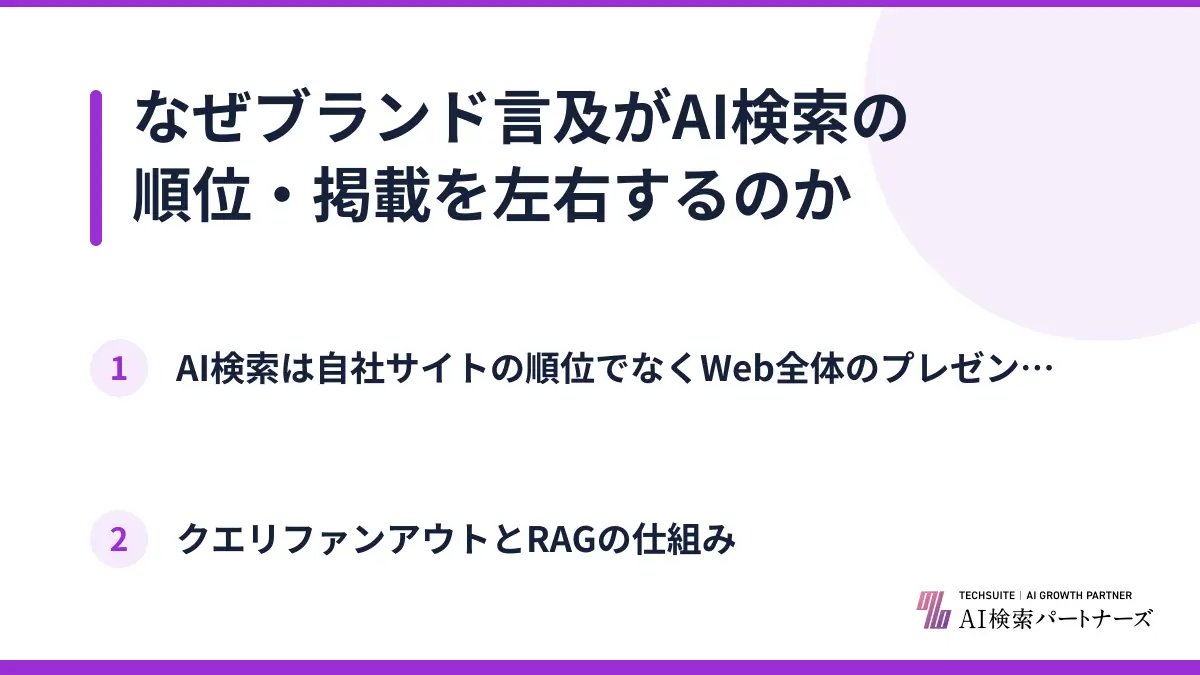 なぜブランド言及がAI検索の順位・掲載を左右するのか