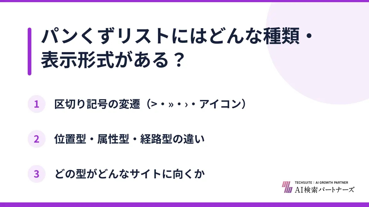 パンくずリストにはどんな種類・表示形式がある？