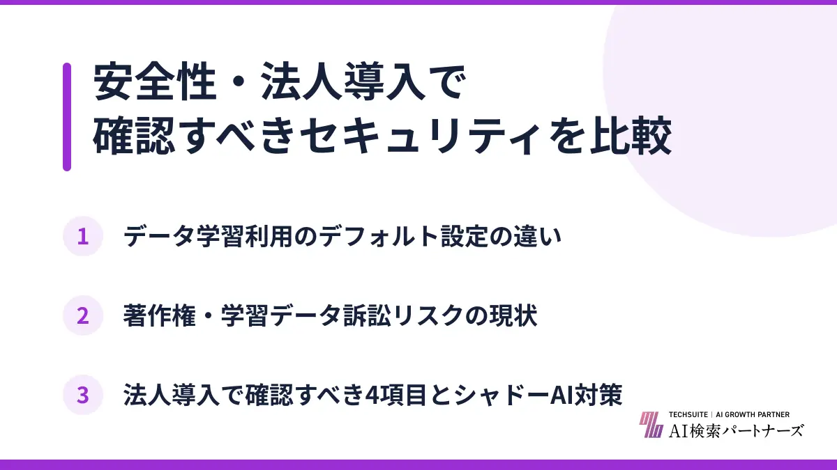 安全性・法人導入で確認すべきセキュリティを比較