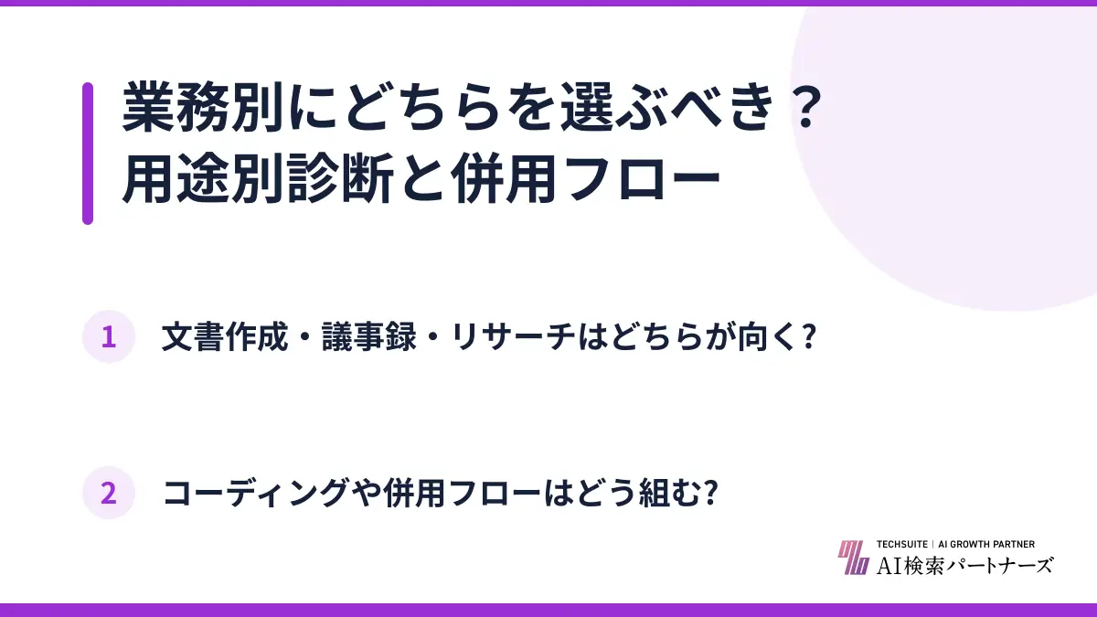 業務別にどちらを選ぶべき？用途別診断と併用フロー