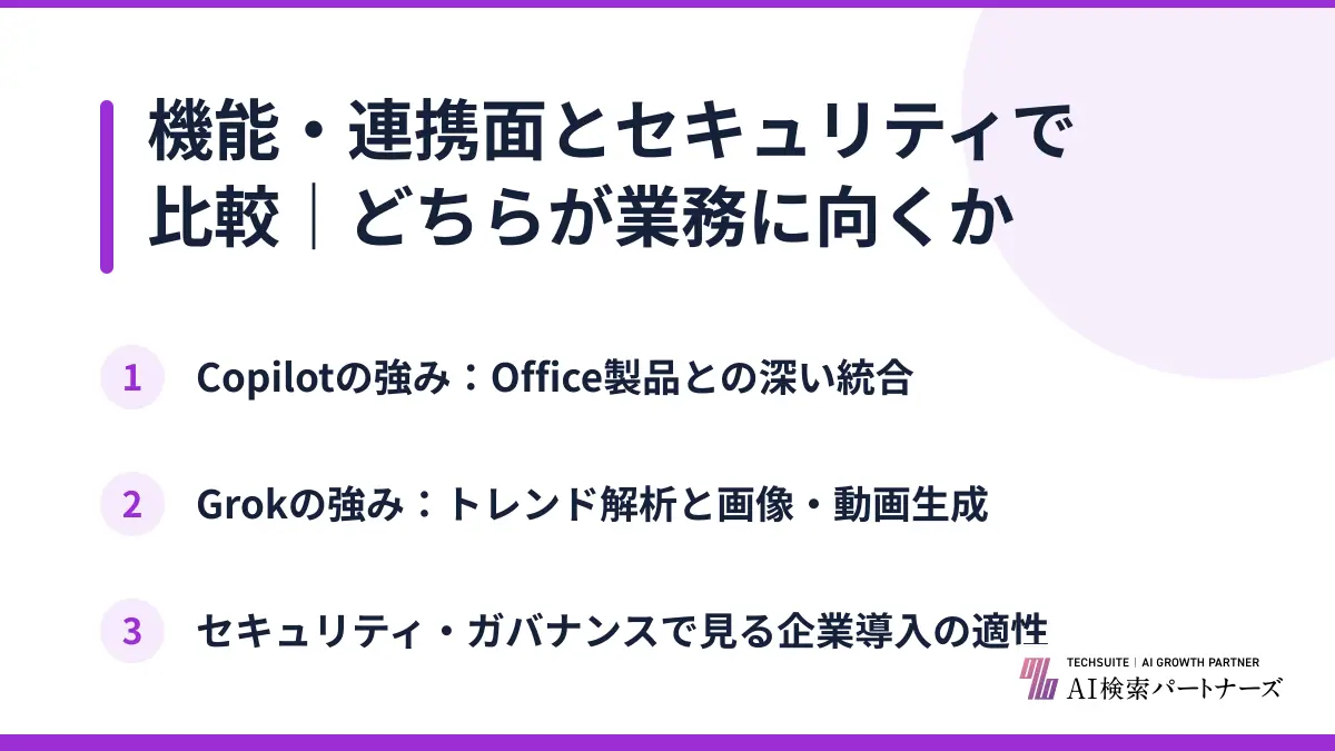 機能・連携面とセキュリティで比較｜どちらが業務に向くか