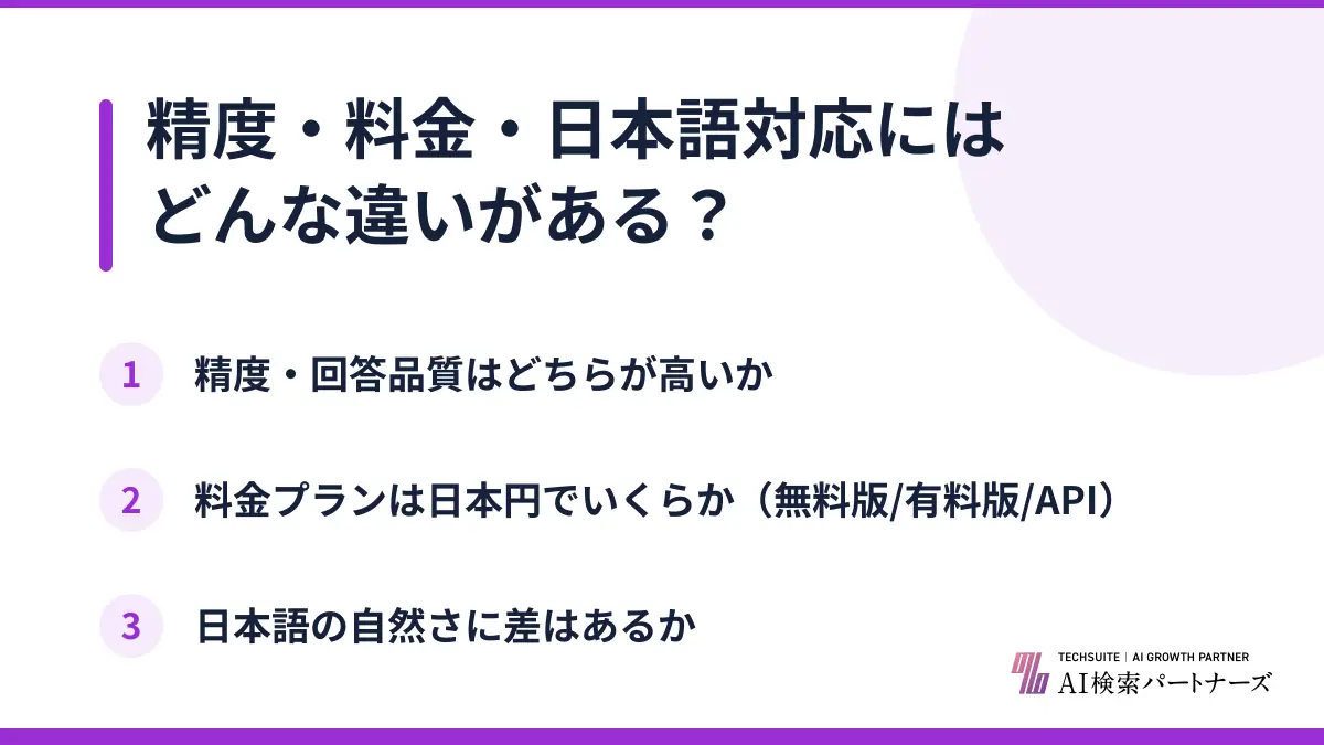 精度・料金・日本語対応にはどんな違いがある？