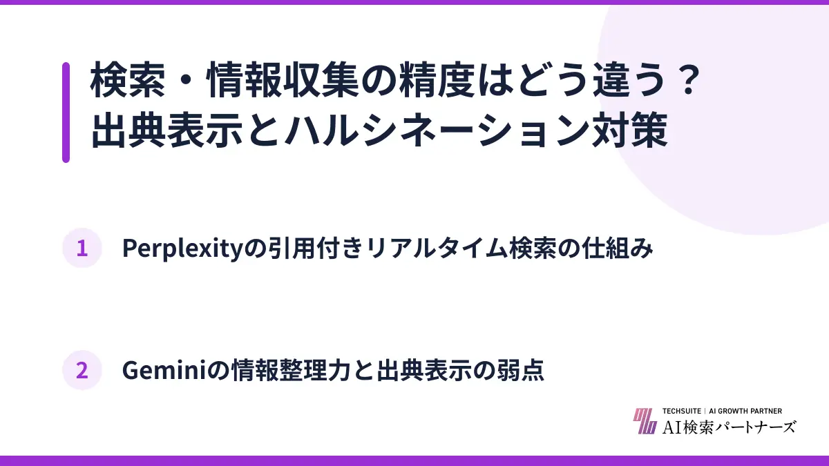 検索・情報収集の精度はどう違う？出典表示とハルシネーション対策