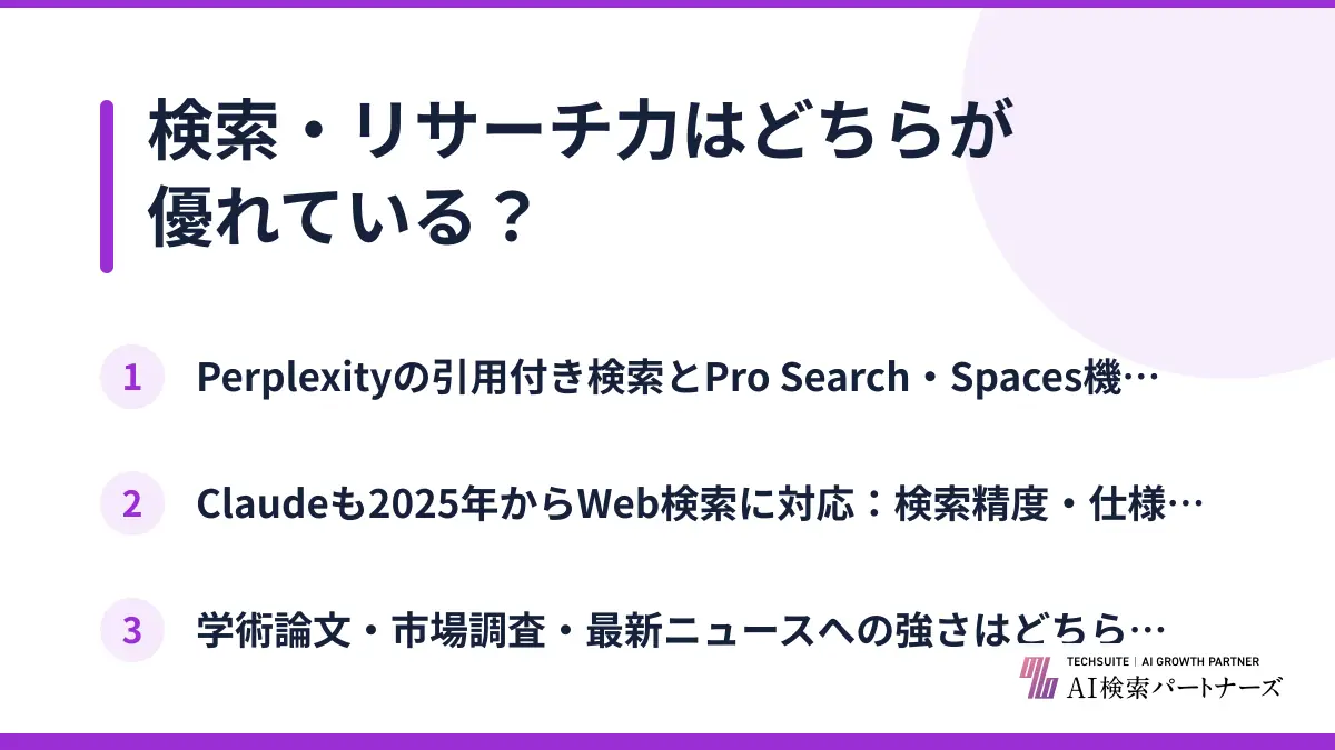 検索・リサーチ力はどちらが優れている？