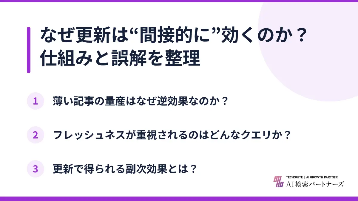 なぜ更新は“間接的に”効くのか？仕組みと誤解を整理