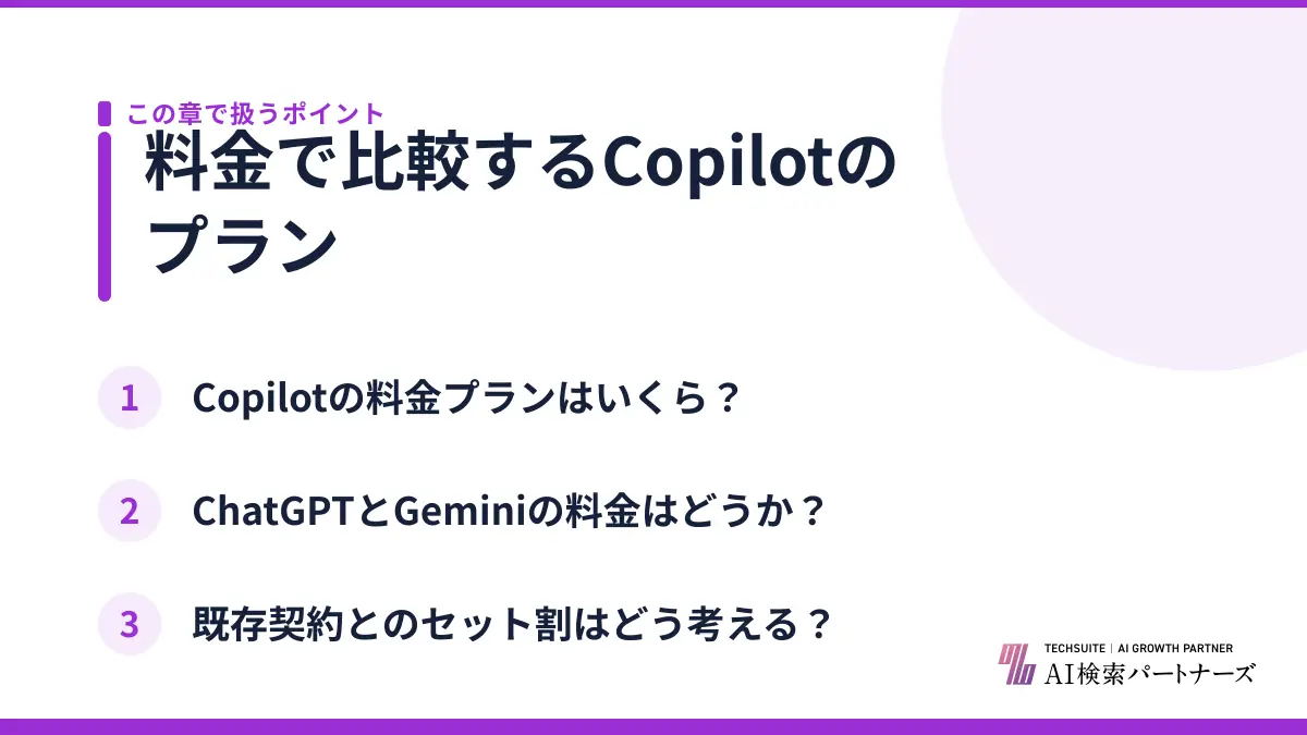 料金で比較するCopilotのプラン