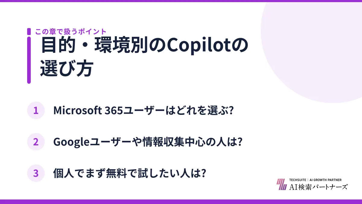 目的・環境別のCopilotの選び方